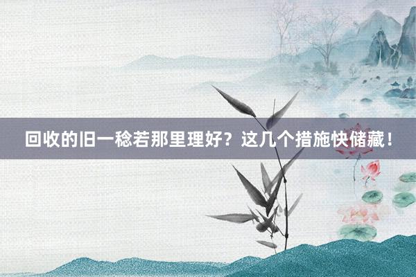 回收的旧一稔若那里理好？这几个措施快储藏！